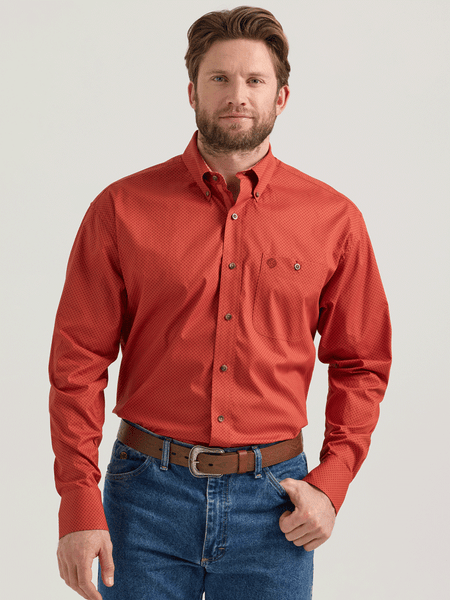 Wrangler 112352713 Mens George Strait Collection Long Sleeve Shirt Scarlet Deco front view. If you need any assistance with this item or the purchase of this item please call us at five six one seven four eight eight eight zero one Monday through Saturday 10:00a.m EST to 8:00 p.m EST