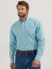 Wrangler 112355323 Mens Long Sleeve Relaxed Fit Western Shirt Light Blue front. If you need any assistance with this item or the purchase of this item please call us at five six one seven four eight eight eight zero one Monday through Saturday 10:00a.m EST to 8:00 p.m EST

