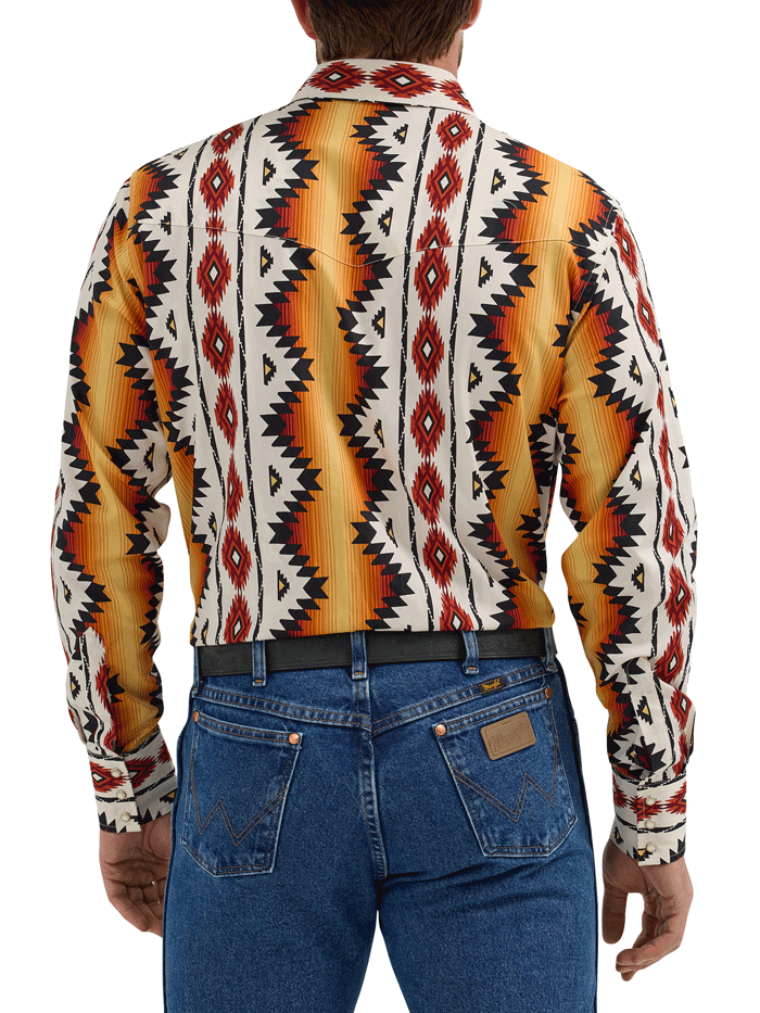 Wrangler 112355378 Mens Checotah Long Sleeve Western Shirt Gold front view. If you need any assistance with this item or the purchase of this item please call us at five six one seven four eight eight eight zero one Monday through Saturday 10:00a.m EST to 8:00 p.m EST

