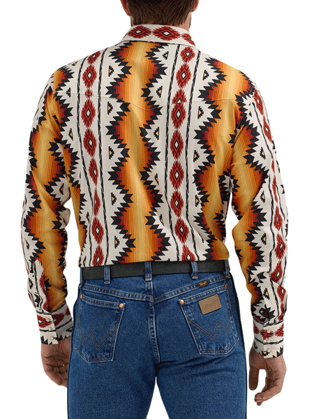 Wrangler 112355378 Mens Checotah Long Sleeve Western Shirt Gold back view. If you need any assistance with this item or the purchase of this item please call us at five six one seven four eight eight eight zero one Monday through Saturday 10:00a.m EST to 8:00 p.m EST

