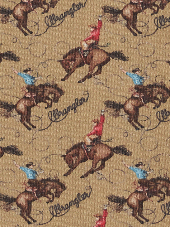 Wrangler 112355403 Infants Long Sleeve Western Bodysuit Tan fabric close up. If you need any assistance with this item or the purchase of this item please call us at five six one seven four eight eight eight zero one Monday through Saturday 10:00a.m EST to 8:00 p.m EST

