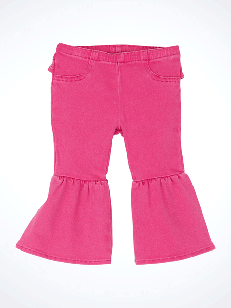 Wrangler 112356591 Infants Ruffle Leg Flare Jean Fuchsia front view. If you need any assistance with this item or the purchase of this item please call us at five six one seven four eight eight eight zero one Monday through Saturday 10:00a.m EST to 8:00 p.m EST