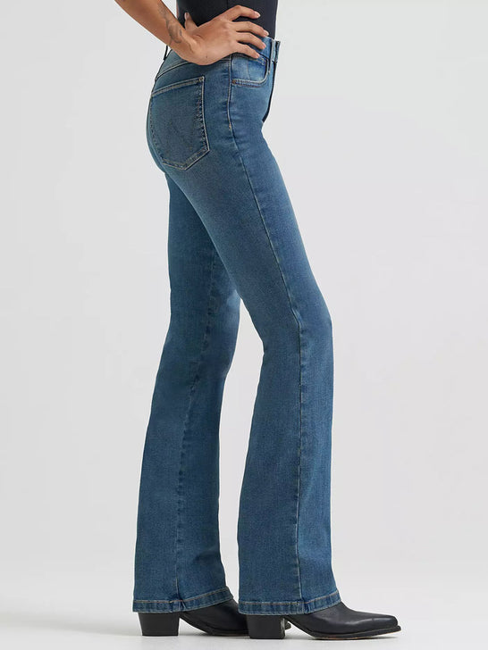 Wrangler 112359279 Womens Bespoke High Rise Bootcut Jean Ada side view. If you need any assistance with this item or the purchase of this item please call us at five six one seven four eight eight eight zero one Monday through Saturday 10:00a.m EST to 8:00 p.m EST
