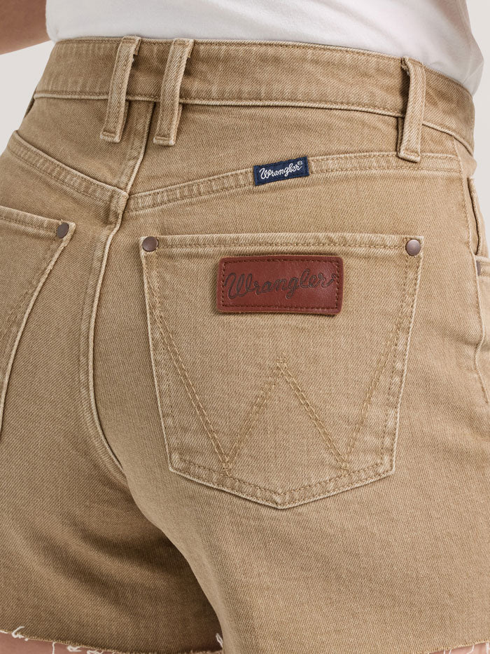 Wrangler 112359357 Womens Retro High Rise Cowboy Short Frankie Tan front view. If you need any assistance with this item or the purchase of this item please call us at five six one seven four eight eight eight zero one Monday through Saturday 10:00a.m EST to 8:00 p.m EST