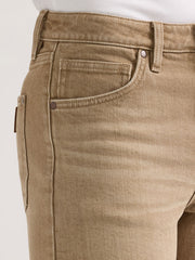 Wrangler 112359357 Womens Retro High Rise Cowboy Short Frankie Tan front close up. If you need any assistance with this item or the purchase of this item please call us at five six one seven four eight eight eight zero one Monday through Saturday 10:00a.m EST to 8:00 p.m EST