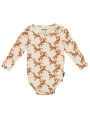 Wrangler 112359425 Infants Paisley Horse Print Bodysuit Beige front view. If you need any assistance with this item or the purchase of this item please call us at five six one seven four eight eight eight zero one Monday through Saturday 10:00a.m EST to 8:00 p.m EST