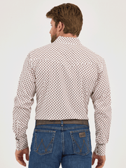 Wrangler 112359547 Mens 20X Competition Western Shirt White Brown back view. If you need any assistance with this item or the purchase of this item please call us at five six one seven four eight eight eight zero one Monday through Saturday 10:00a.m EST to 8:00 p.m EST