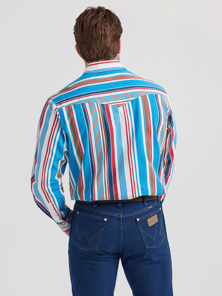 Wrangler 112360106 Mens Vintage Inspired Brushpopper Stripe Shirt Multicolor back view. If you need any assistance with this item or the purchase of this item please call us at five six one seven four eight eight eight zero one Monday through Saturday 10:00a.m EST to 8:00 p.m EST