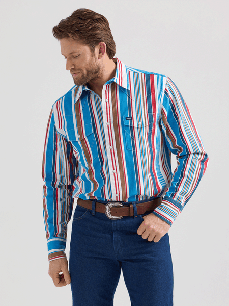 Wrangler 112360106 Mens Vintage Inspired Brushpopper Stripe Shirt Multicolor front view. If you need any assistance with this item or the purchase of this item please call us at five six one seven four eight eight eight zero one Monday through Saturday 10:00a.m EST to 8:00 p.m EST