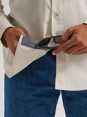 Wrangler 112360557 Mens ATG Drover Utility Shirt Pelican Beige inside view. If you need any assistance with this item or the purchase of this item please call us at five six one seven four eight eight eight zero one Monday through Saturday 10:00a.m EST to 8:00 p.m EST