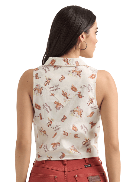 Wrangler 112360753 Womens Sleeveless Retro Punchy Top Ivory back view. If you need any assistance with this item or the purchase of this item please call us at five six one seven four eight eight eight zero one Monday through Saturday 10:00a.m EST to 8:00 p.m EST