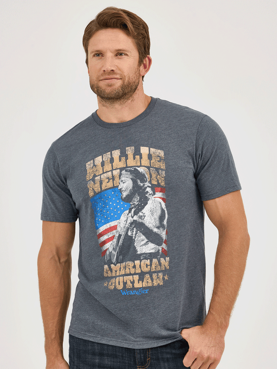 Wrangler 112361069 Mens Willie Nelson Graphic T-Shirt Asphalt Grey front view. If you need any assistance with this item or the purchase of this item please call us at five six one seven four eight eight eight zero one Monday through Saturday 10:00a.m EST to 8:00 p.m EST
