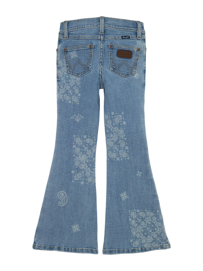 Wrangler 112361274 Girls Western Flare Slim Jean Light Blue front view. If you need any assistance with this item or the purchase of this item please call us at five six one seven four eight eight eight zero one Monday through Saturday 10:00a.m EST to 8:00 p.m EST