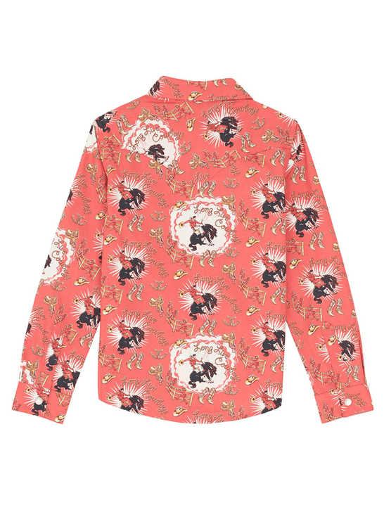 Wrangler 112367473 Kids Western Snap Shirt Coral back view. If you need any assistance with this item or the purchase of this item please call us at five six one seven four eight eight eight zero one Monday through Saturday 10:00a.m EST to 8:00 p.m EST