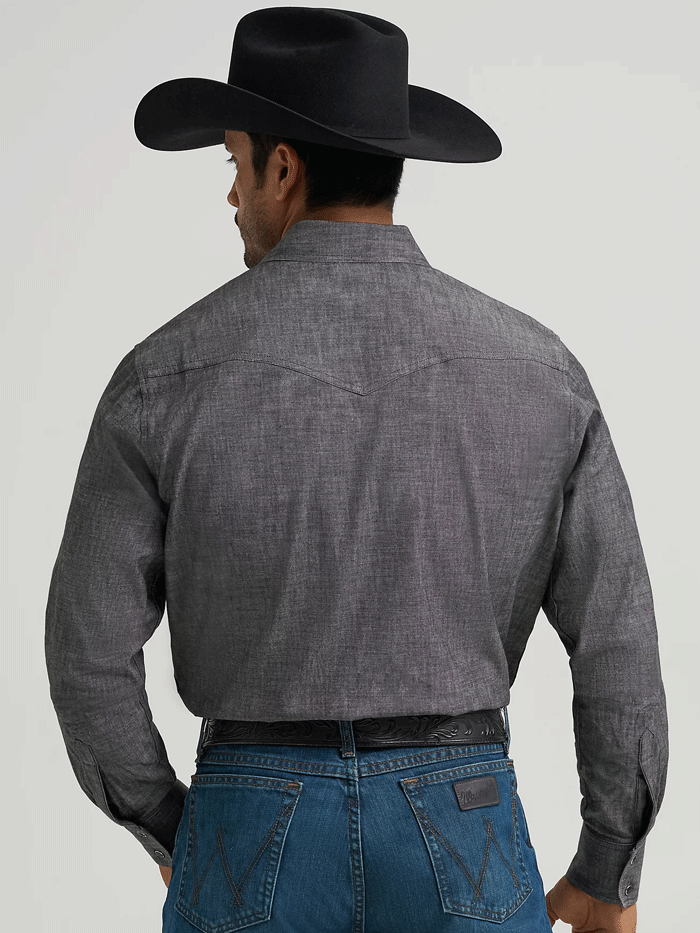 Wrangler 112368068 Mens Cody Johnson Snap Long Sleeve Shirt Black front view. If you need any assistance with this item or the purchase of this item please call us at five six one seven four eight eight eight zero one Monday through Saturday 10:00a.m EST to 8:00 p.m EST