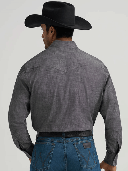Wrangler 112368068 Mens Cody Johnson Snap Long Sleeve Shirt Black back view. If you need any assistance with this item or the purchase of this item please call us at five six one seven four eight eight eight zero one Monday through Saturday 10:00a.m EST to 8:00 p.m EST