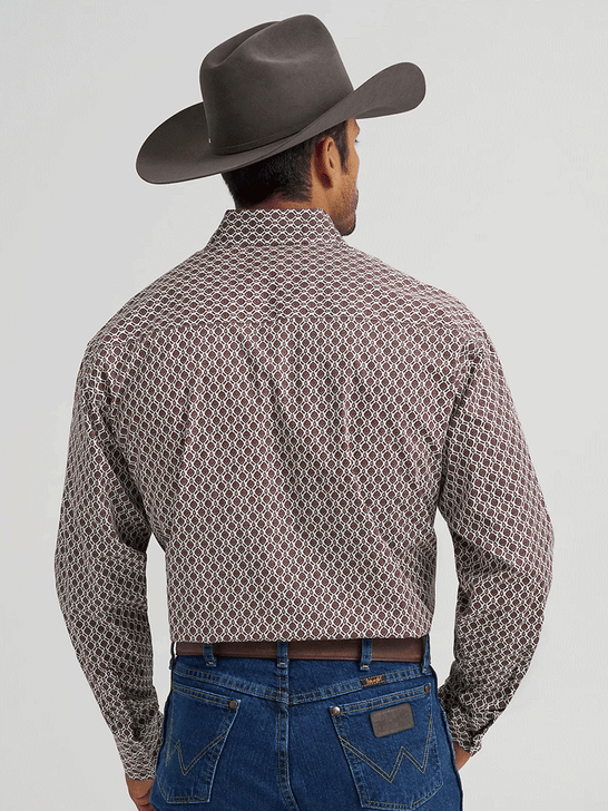 Wrangler 112368211 Mens George Strait Collection Long Sleeve Shirt Brown back view.If you need any assistance with this item or the purchase of this item please call us at five six one seven four eight eight eight zero one Monday through Saturday 10:00a.m EST to 8:00 p.m EST