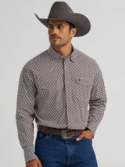 Wrangler 112368211 Mens George Strait Collection Long Sleeve Shirt Brown front view.If you need any assistance with this item or the purchase of this item please call us at five six one seven four eight eight eight zero one Monday through Saturday 10:00a.m EST to 8:00 p.m EST