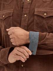 Wrangler 112368537 Mens Retro Long Sleeve Corduroy Shirt Brown cuff view. If you need any assistance with this item or the purchase of this item please call us at five six one seven four eight eight eight zero one Monday through Saturday 10:00a.m EST to 8:00 p.m EST