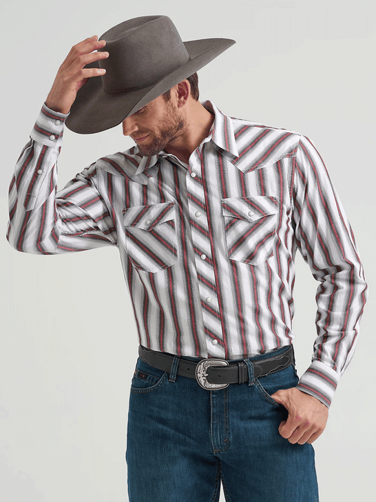 Wrangler 112369494 Mens 20X Competition Western Shirt Brushpopper Red front view. If you need any assistance with this item or the purchase of this item please call us at five six one seven four eight eight eight zero one Monday through Saturday 10:00a.m EST to 8:00 p.m EST