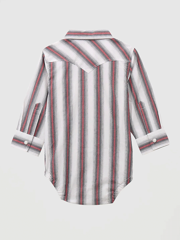 Wrangler 112369514 Infants Long Sleeve Western Bodysuit Brushpopper Red Stripe front view. If you need any assistance with this item or the purchase of this item please call us at five six one seven four eight eight eight zero one Monday through Saturday 10:00a.m EST to 8:00 p.m EST
