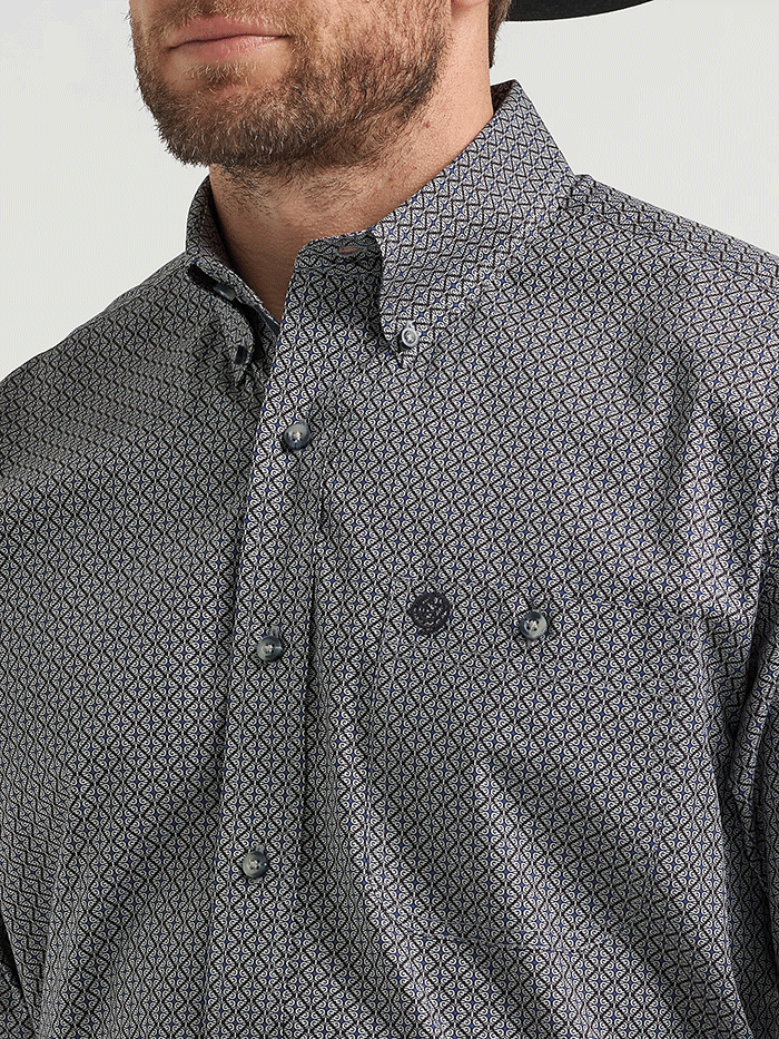 Wrangler 112369598 Mens George Strait Long Sleeve Shirt Black Navy Hourglass front view. If you need any assistance with this item or the purchase of this item please call us at five six one seven four eight eight eight zero one Monday through Saturday 10:00a.m EST to 8:00 p.m EST