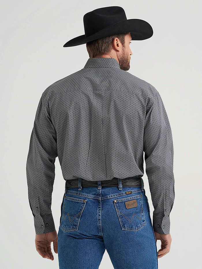 Wrangler 112369598 Mens George Strait Long Sleeve Shirt Black Navy Hourglass front view. If you need any assistance with this item or the purchase of this item please call us at five six one seven four eight eight eight zero one Monday through Saturday 10:00a.m EST to 8:00 p.m EST