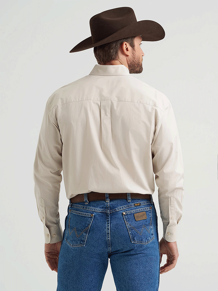 Wrangler 112369608 Mens George Strait Collection Long Sleeve Shirt Pale Stone front view. If you need any assistance with this item or the purchase of this item please call us at five six one seven four eight eight eight zero one Monday through Saturday 10:00a.m EST to 8:00 p.m EST
