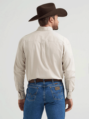 Wrangler 112369608 Mens George Strait Collection Long Sleeve Shirt Pale Stone back view. If you need any assistance with this item or the purchase of this item please call us at five six one seven four eight eight eight zero one Monday through Saturday 10:00a.m EST to 8:00 p.m EST