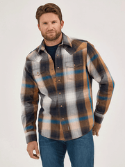 Wrangler 112369842 Mens Retro Premium Long Sleeve Plaid Shirt Bold Brown front view. If you need any assistance with this item or the purchase of this item please call us at five six one seven four eight eight eight zero one Monday through Saturday 10:00a.m EST to 8:00 p.m EST