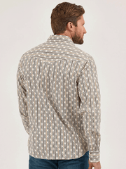 Wrangler 112369843 Mens Retro Premium Long Sleeve Stripe Shirt Ecru Natural back view.If you need any assistance with this item or the purchase of this item please call us at five six one seven four eight eight eight zero one Monday through Saturday 10:00a.m EST to 8:00 p.m EST
