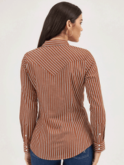 Wrangler 112371900 Womens All Occasion Western Stripe Shirt Copper back view. If you need any assistance with this item or the purchase of this item please call us at five six one seven four eight eight eight zero one Monday through Saturday 10:00a.m EST to 8:00 p.m EST