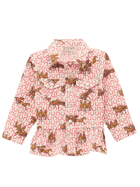 Wrangler 112371918 Girls Horses Western Long Sleeve Shirt White front view. If you need any assistance with this item or the purchase of this item please call us at five six one seven four eight eight eight zero one Monday through Saturday 10:00a.m EST to 8:00 p.m EST