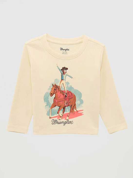 Wrangler 112371936 Infants Western Graphic Long Sleeve Tee Beige front view. If you need any assistance with this item or the purchase of this item please call us at five six one seven four eight eight eight zero one Monday through Saturday 10:00a.m EST to 8:00 p.m EST