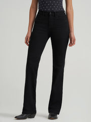 Wrangler 112371949 Womens BESPOKE High Rise Bootcut Jean Leighton Black front view. If you need any assistance with this item or the purchase of this item please call us at five six one seven four eight eight eight zero one Monday through Saturday 10:00a.m EST to 8:00 p.m EST
