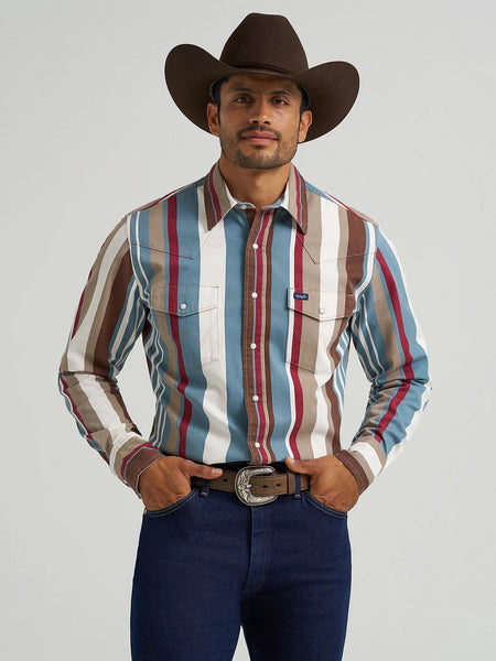 Wrangler 112375204 Mens Vintage Inspired Brushpopper Stripe Shirt Multicolor front view. If you need any assistance with this item or the purchase of this item please call us at five six one seven four eight eight eight zero one Monday through Saturday 10:00a.m EST to 8:00 p.m EST