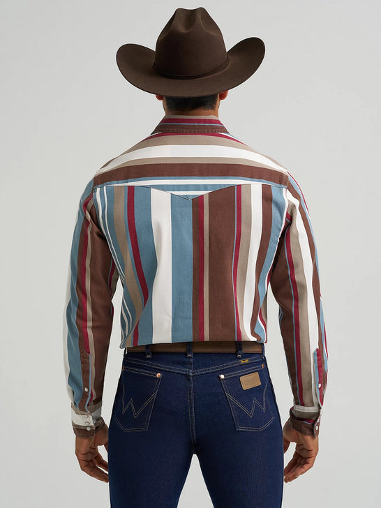 Wrangler 112375204 Mens Vintage Inspired Brushpopper Stripe Shirt Multicolor back view. If you need any assistance with this item or the purchase of this item please call us at five six one seven four eight eight eight zero one Monday through Saturday 10:00a.m EST to 8:00 p.m EST