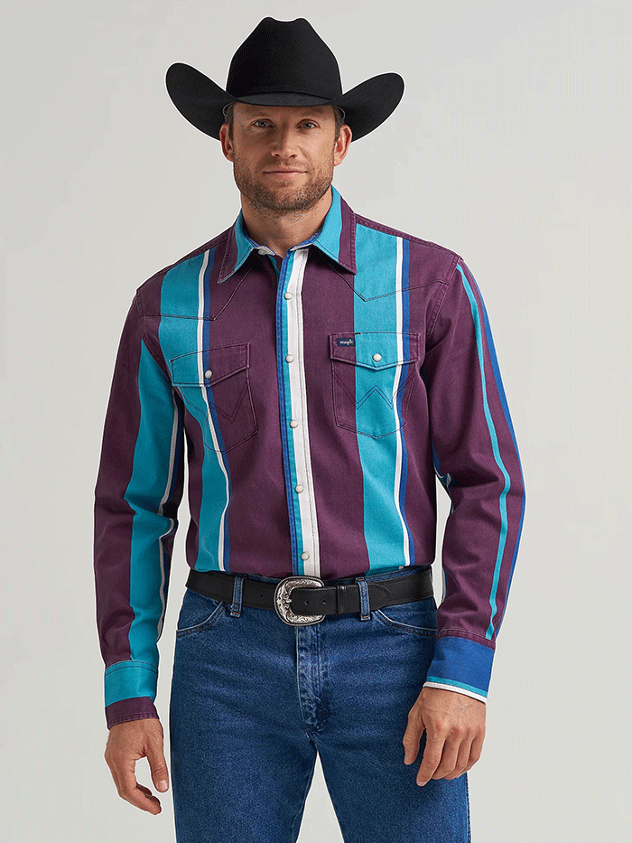 Wrangler 112375225 Mens Vintage Inspired Brushpopper Stripe Shirt