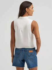 Wrangler 112375229 Womens Embroidered Sleeveless Snap Shirt White back view. If you need any assistance with this item or the purchase of this item please call us at five six one seven four eight eight eight zero one Monday through Saturday 10:00a.m EST to 8:00 p.m EST