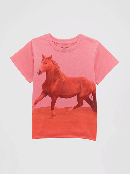 Wrangler 112375375 Girls Short Sleeve Graphic T-Shirt Pink front view. If you need any assistance with this item or the purchase of this item please call us at five six one seven four eight eight eight zero one Monday through Saturday 10:00a.m EST to 8:00 p.m EST