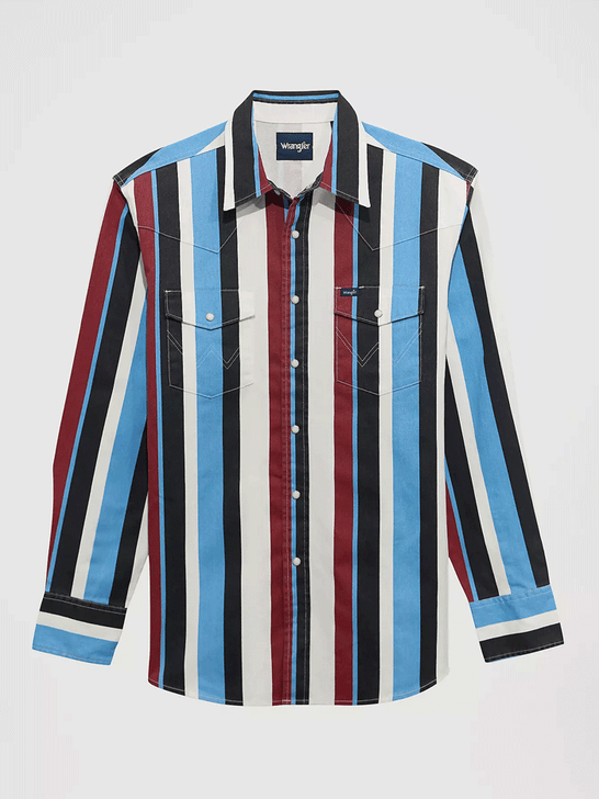 Wrangler 112375804 Kids Brushpopper Western Snap Shirt Blue Raspberry front view. If you need any assistance with this item or the purchase of this item please call us at five six one seven four eight eight eight zero one Monday through Saturday 10:00a.m EST to 8:00 p.m EST