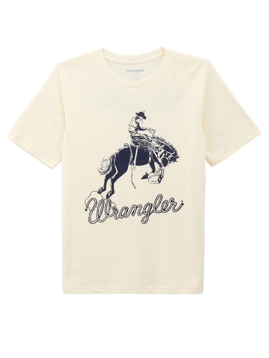 Wrangler 112375845 Kids Short Sleeve Graphic T-Shirt Ivory front view. If you need any assistance with this item or the purchase of this item please call us at five six one seven four eight eight eight zero one Monday through Saturday 10:00a.m EST to 8:00 p.m EST
