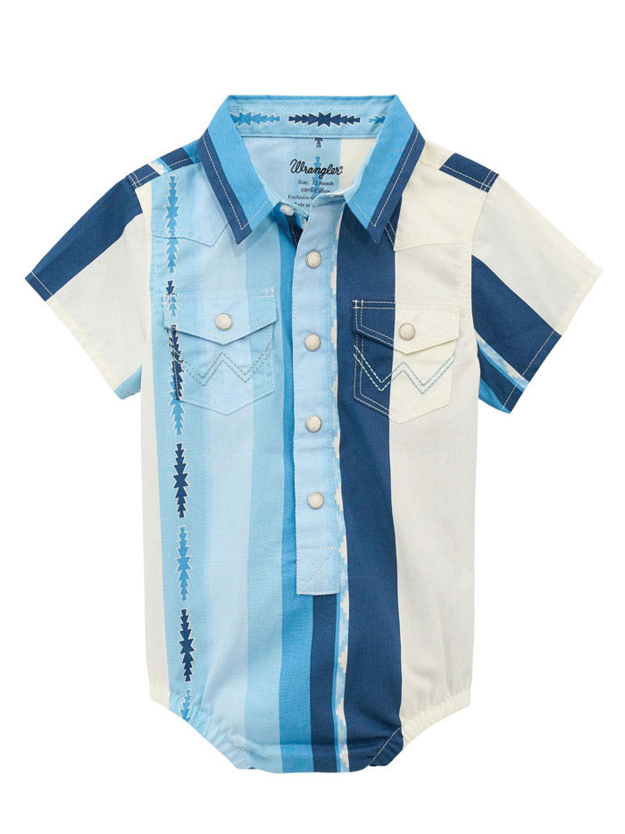 Wrangler 112378895 Infants Short Sleeve Bodysuit Blue front view. If you need any assistance with this item or the purchase of this item please call us at five six one seven four eight eight eight zero one Monday through Saturday 10:00a.m EST to 8:00 p.m EST