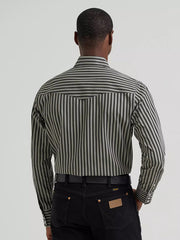 Wrangler 112381996 Mens Vintage Inspired Brushpopper Shirt Grey back view. If you need any assistance with this item or the purchase of this item please call us at five six one seven four eight eight eight zero one Monday through Saturday 10:00a.m EST to 8:00 p.m EST