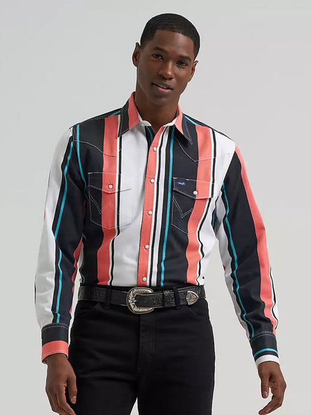 Wrangler 112381997 Mens Vintage Inspired Brushpopper Shirt Burning Coral front view. If you need any assistance with this item or the purchase of this item please call us at five six one seven four eight eight eight zero one Monday through Saturday 10:00a.m EST to 8:00 p.m EST
