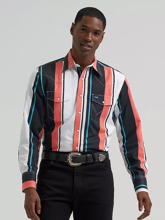 Wrangler 112381997 Mens Vintage Inspired Brushpopper Shirt Burning Coral front view. If you need any assistance with this item or the purchase of this item please call us at five six one seven four eight eight eight zero one Monday through Saturday 10:00a.m EST to 8:00 p.m EST
