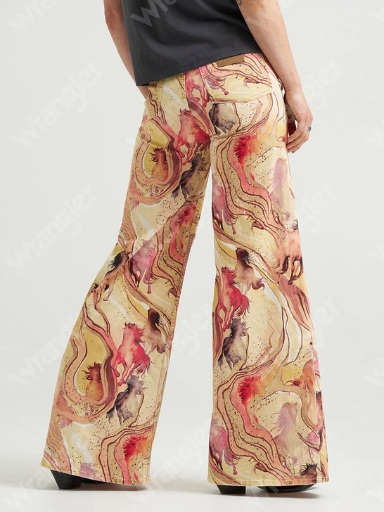 Wrangler 112382851 Womens X Lainey Wilson Cheeky Wide Leg Jean Marbled Horse back view. If you need any assistance with this item or the purchase of this item please call us at five six one seven four eight eight eight zero one Monday through Saturday 10:00a.m EST to 8:00 p.m EST