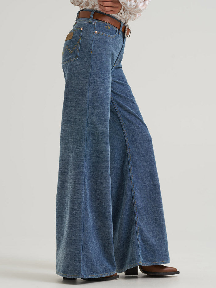Wrangler 112382902 Womens X Lainey Wilson Cheeky Wide Leg Jean Chenille front view. If you need any assistance with this item or the purchase of this item please call us at five six one seven four eight eight eight zero one Monday through Saturday 10:00a.m EST to 8:00 p.m EST