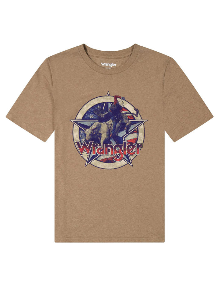 Wrangler 112384127 Kids Short Sleeve Graphic T-Shirt Heather Walnut front view. If you need any assistance with this item or the purchase of this item please call us at five six one seven four eight eight eight zero one Monday through Saturday 10:00a.m EST to 8:00 p.m EST