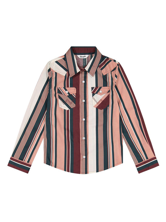 Wrangler 112385517 Girls Striped Western Snap Shirt Multicolor front view. If you need any assistance with this item or the purchase of this item please call us at five six one seven four eight eight eight zero one Monday through Saturday 10:00a.m EST to 8:00 p.m EST